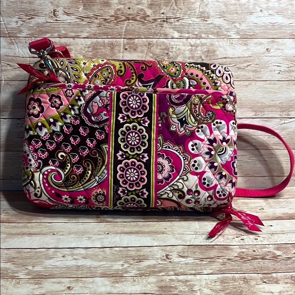 Vera Bradley Hard Case IPad Tablet Bag Pink and Green Paisley Crossbody Bag